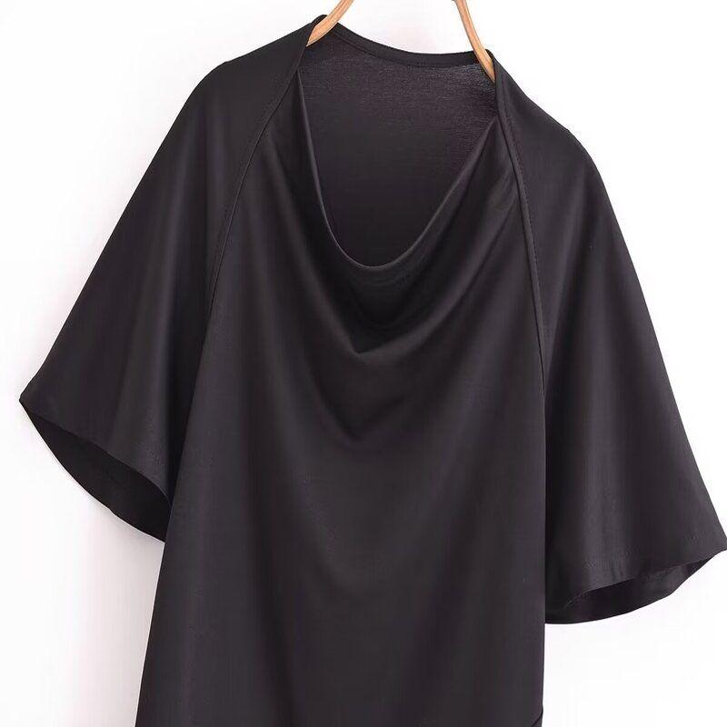 Fashion Style 2024 Summer New Arrival Women's Clothing Stylish Slim Looking Swing Collar Asymmetric T-shirt 1227602001