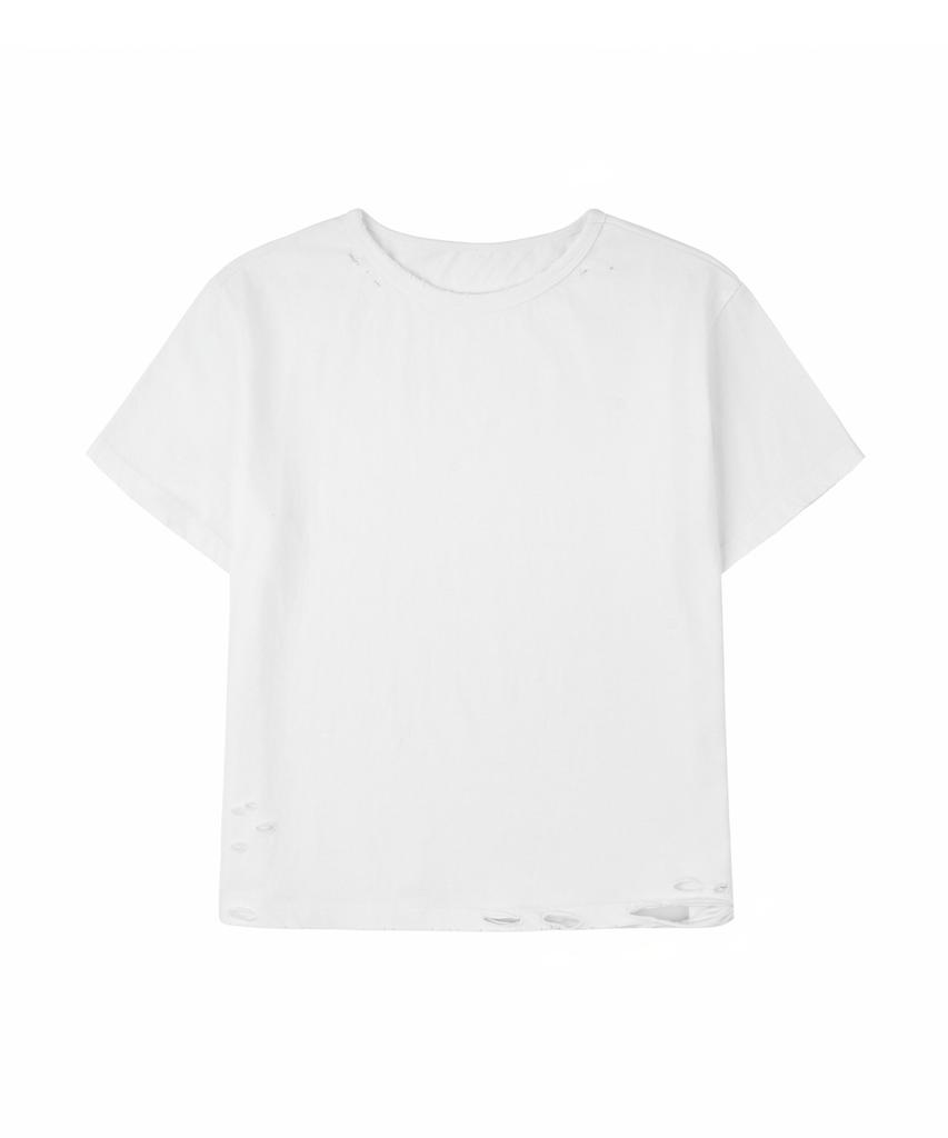 KODEOBEULTEIJI Damaged Crop Short Sleeve T-Shirt - White