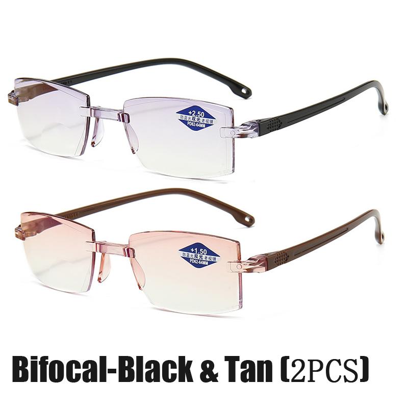 Far and Near Dual-use Reading Glasses High-tech Anti-blue Lightweight Simple Slice Glass Frameless Anti-radiation Reading Glasses 0 To +4.0