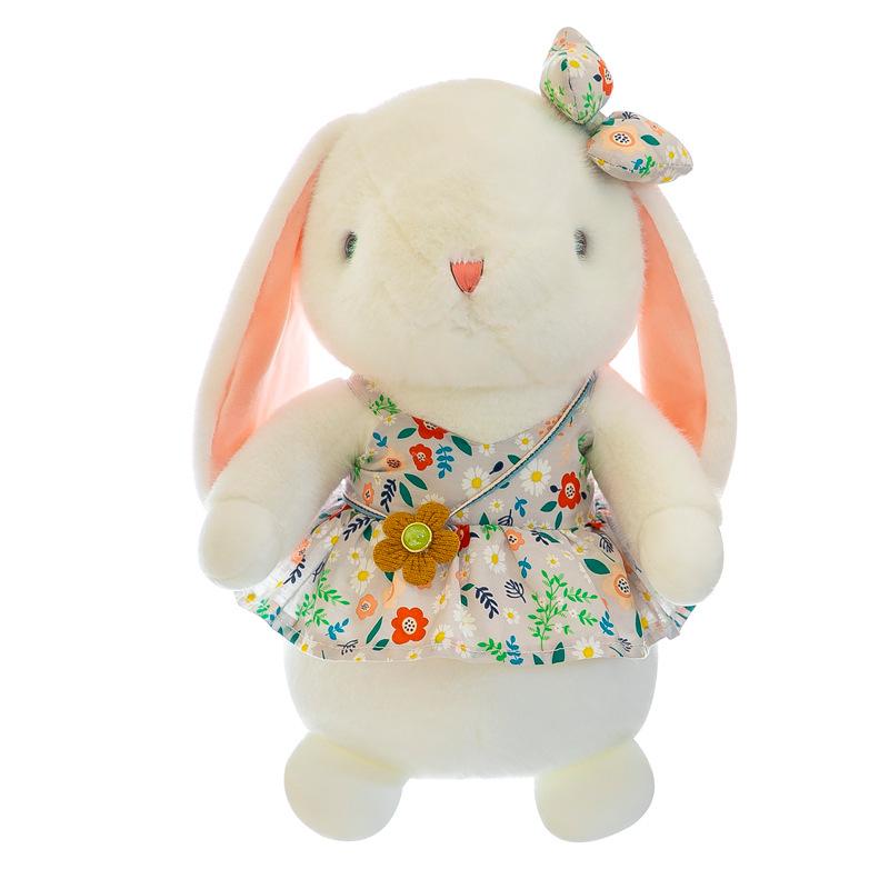 Cute Little White Rabbit Plush Toy Floral Skirt Rabbit Doll Grab Machine Rag Doll Girl Birthday Gift