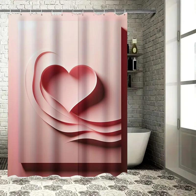 3D Abstract Heart Shower Curtain Modern And Romantic Bathroom Decor