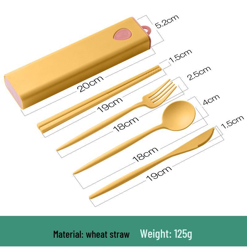 Wheat Straw Portable Cutlery Set: Spoon, Chopsticks & Storage Box for One Person.