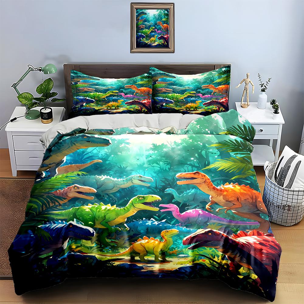 Colorful Dinosaur Forest Bedding Duvet Cover Sets Duvet Covers Pillowcases Gifts (1 * Duvet Cover 2 * Pillowcases, Without Duvet Insert)
