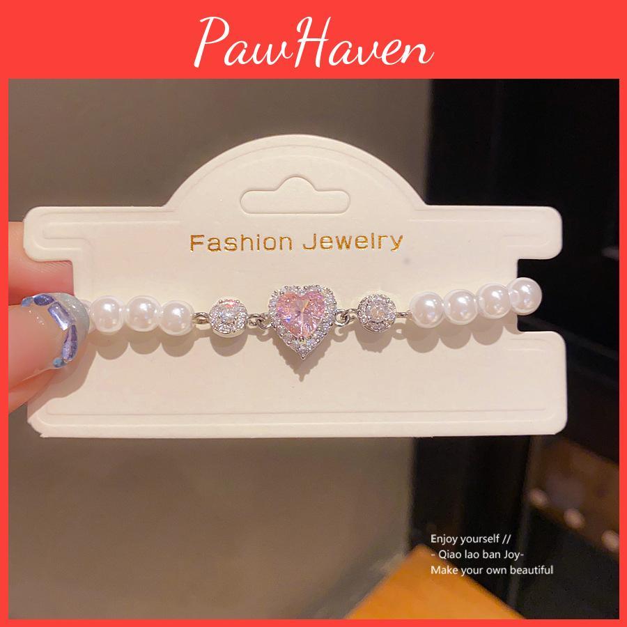 Elegant Heartshaped Artificial Pearl Bracelet With Zirconia For Women Gift Giving
