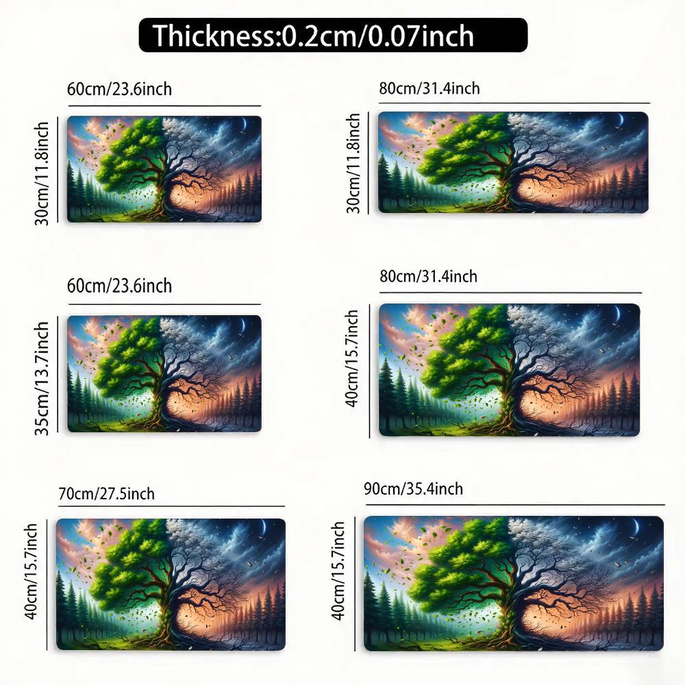 Dual Scenery Day Night Tree Playmat Mousepad Stitched Edge Non-Slip Rubber Base Thick Wear Resistant Suitable For work Card game