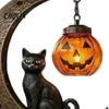 Spooky Yard Decoration Black Cat Moon Wind Chime, Gothic On Crescent Bell Holiday Gift for Home with Pumpkin Lantern, Halloween Hanging Ornament Porch
