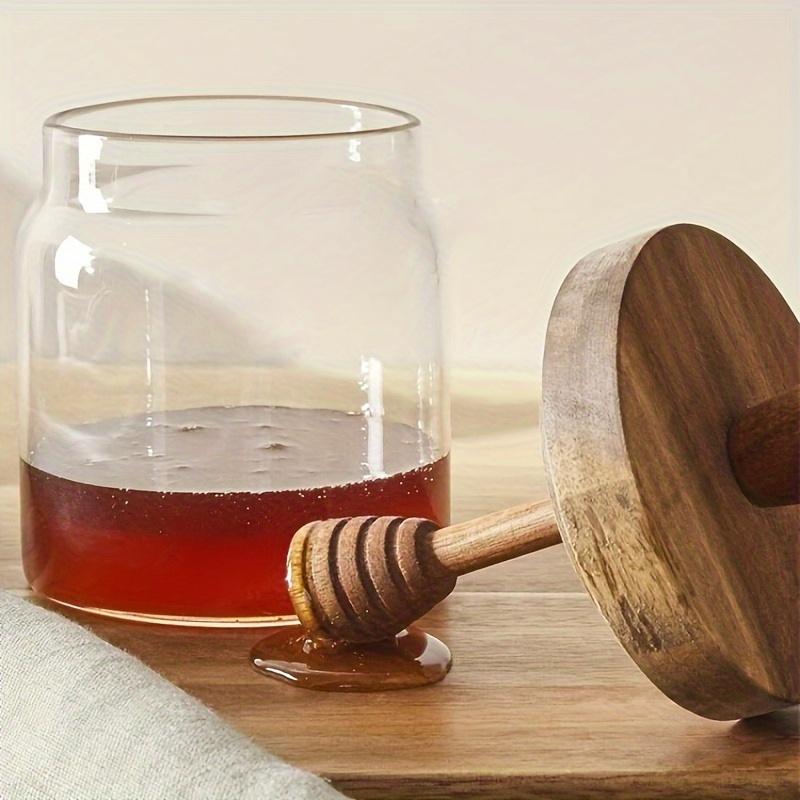 1pc Premium High Borosilicate Glass Honey Jar with High-Quality Wooden Stirring Stick - Transparent, Durable Honey Storage Container for Kitchen