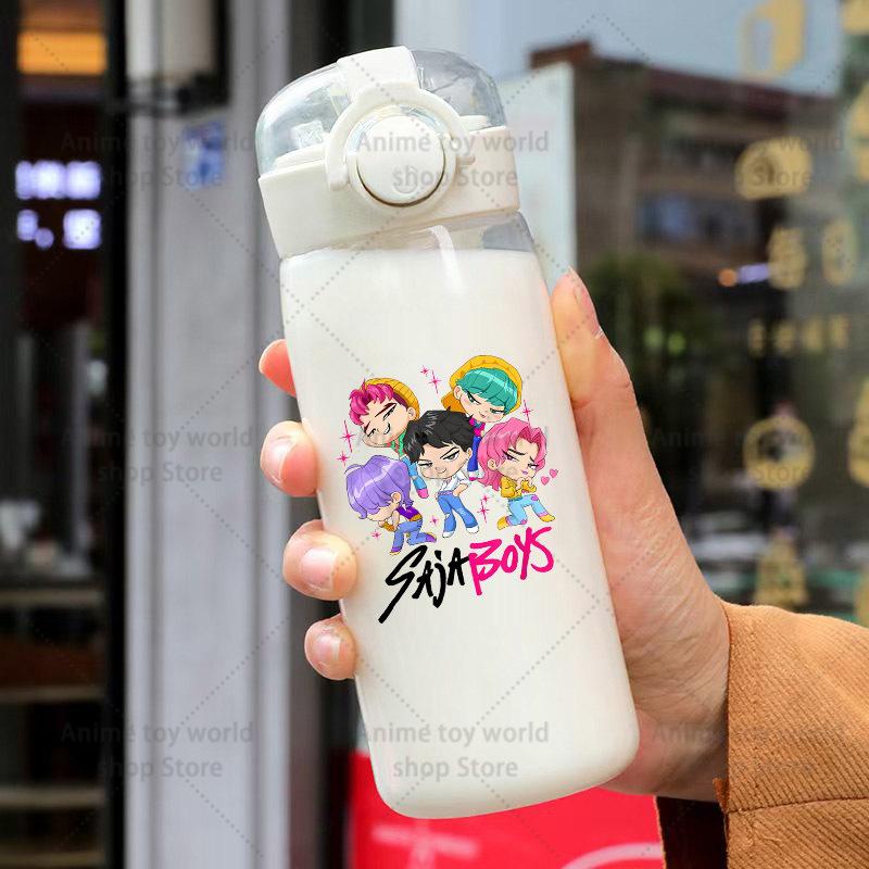 KPop Demon Hunters Sports Transparent Water Bottle Portable Gym Travel Clear Leakproof Drinking Frosted 400ml Play Entertaining Safe Kid Friendly Fun