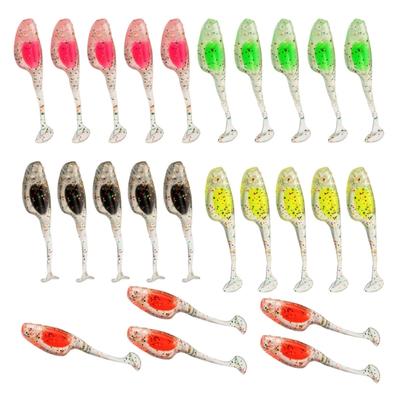 25Pcs Artificial Worm Baits with Storage Box Fishing Lures Paddle Tail Swimbait T Tail Baits Fishing Lures Swim Baits