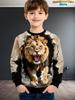 Boys Wolf Print Long Sleeve Crew Neck Sweatshirt Soft Breathable Casual Wear Outdoor Activities Autumn Essential Clothing Hoodie