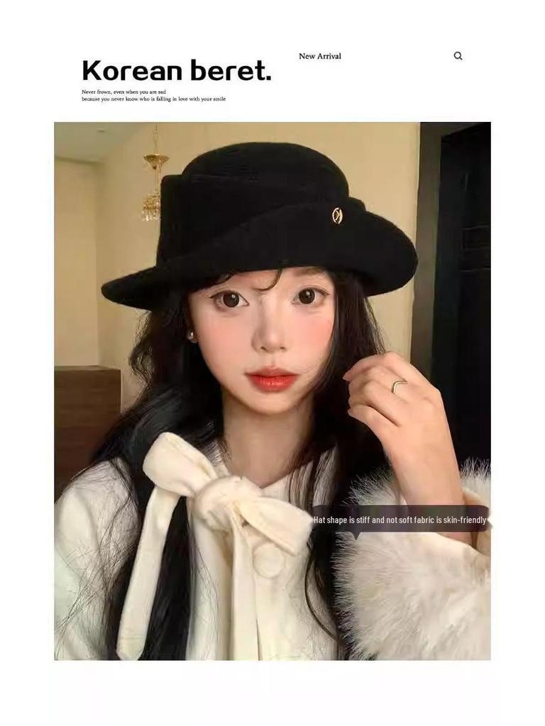 Korean-Style Rolled Brim Beret for Women - Elegant, Versatile Spring & Autumn Fashion Hat