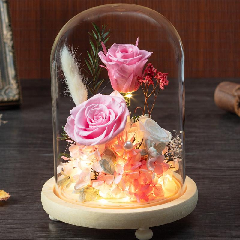 

Eternal Rose Gift Box Glass Dome Valentine Birthday Present for Girlfriend Wife Mom Dried Flower Home Decor 13.3x6.8x1.8cm