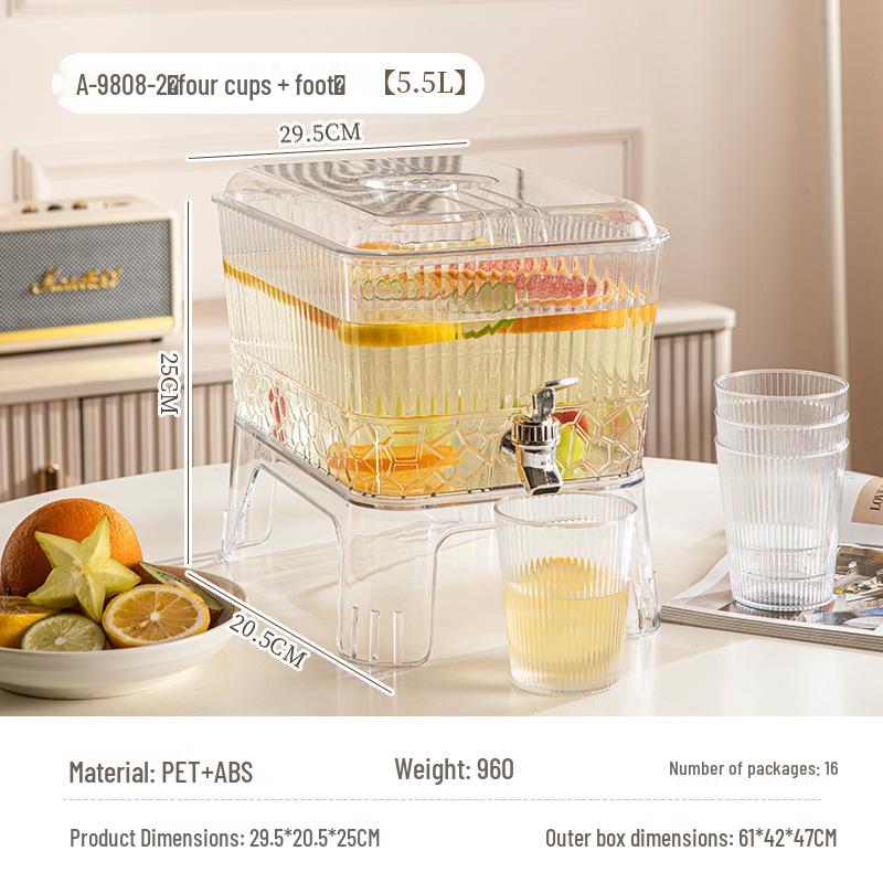 Modern Minimalist Kettle with Self-Equipped Faucet for Cold Water, Fruit Infusions, and Lemonade; Fits in Refrigerator; Household Plastic Ice Bucket.