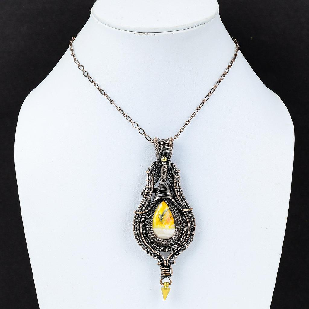 Bumble Bee Jaspis Hänge Koppartråd Lindad Ädelstenshänge Kopparsmycken Helt Nytt Hänge Handgjort Hänge Trådlindade Smycken För Gåva