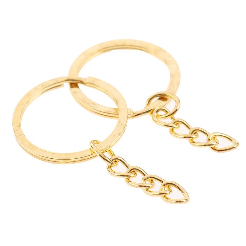 20 Pcs/Lot 28Mm Length Key Gold Silver Chains Key Ring Round Keychain