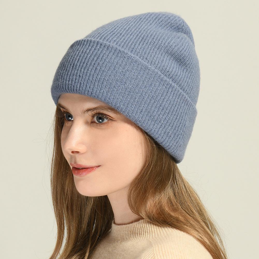 % Merino Wool Knitted Hat Solid Color Soft Waxy Flipped Brim Warm Men's and Women's Casual Versatile Wool Hat