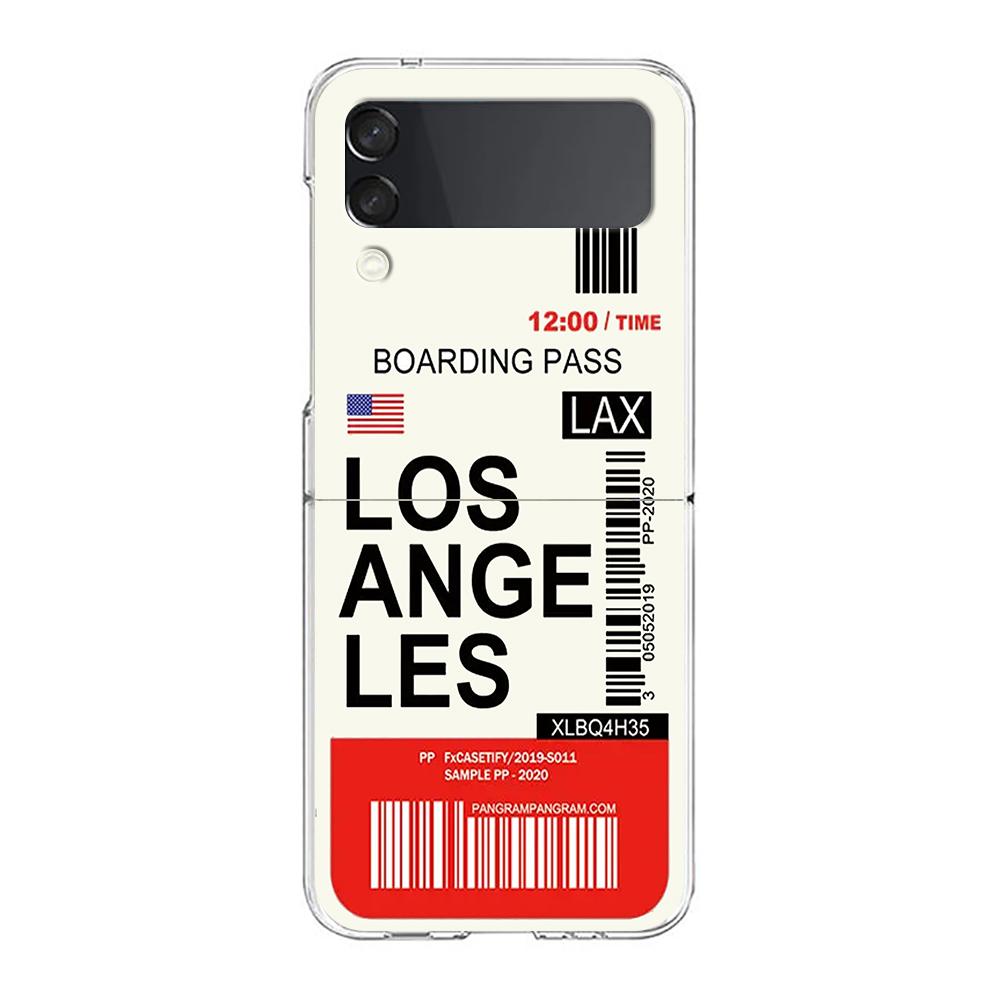 Phone Case For Samsung Galaxy Z Flip 3 4 5 Hard Folding PC World City Travel Ticket New York Label For Samsung Z Flip 6 Cover
