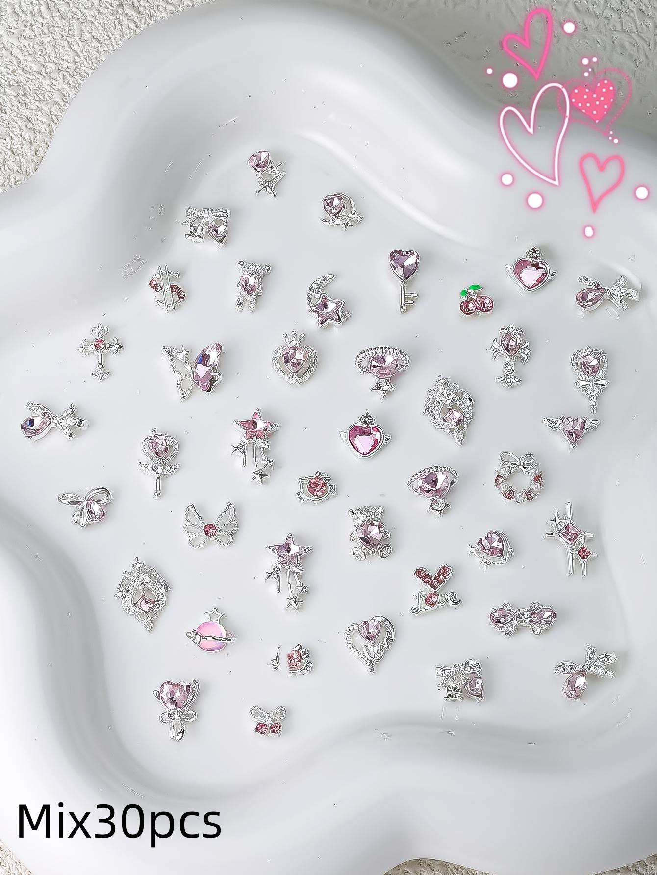 

Суміш 30/50 шт. Підвіски для нігтів із рожевими стразами на День Святого Валентина 2025, подарунок для дівчат