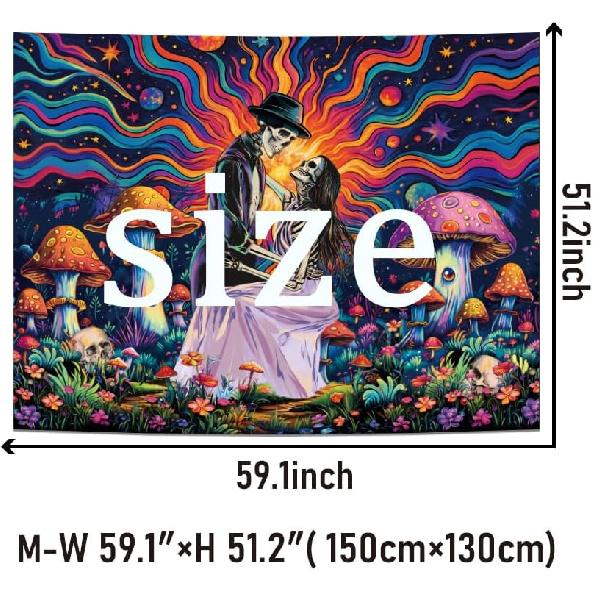 Heopapin Blacklight Skeleton Couple Tapestry UV Reactive The Lovers Skull Wall Hanging Tapestry Romantic Cosmos Galaxy Aesthetic Tapesties for Living