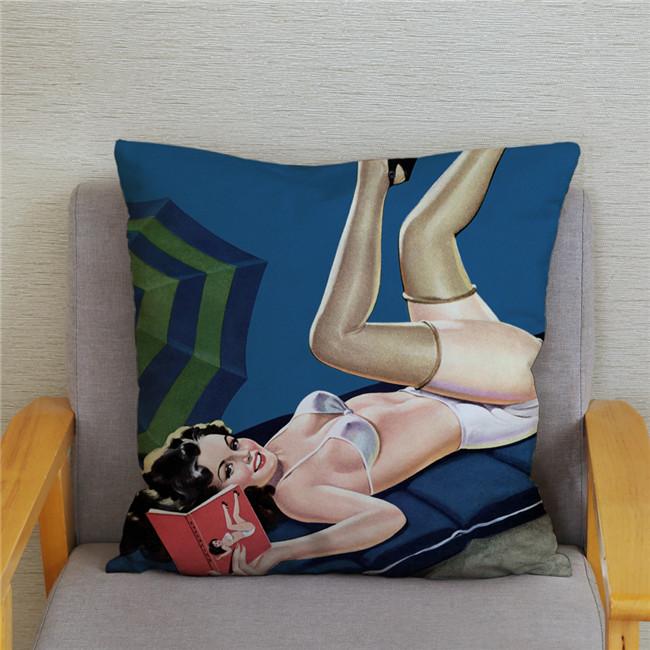 Vintage European Sexy Women Polyester Cushion Cover Sexy Lady Pattern Pillow Cover Decorative For Car Sofa Home 45X45Cm