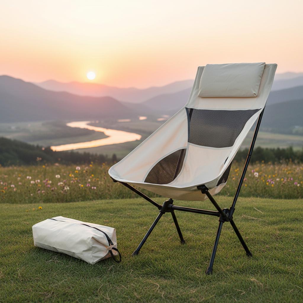Portable Folding Camping Chair With Mesh Backrest For Fishing Camping Beach Outdoor Use