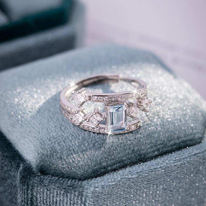 Retro High-end S925 Sterling Silver Ring Natural Topaz Crystal Personality European Style Women Band