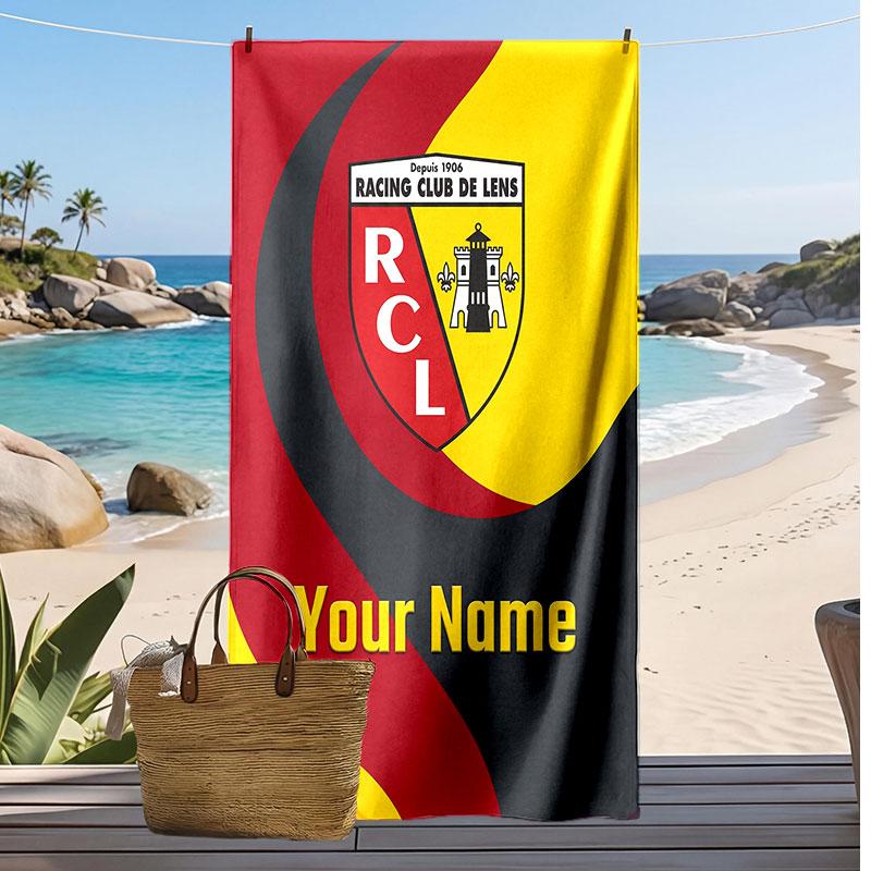 racing club de lens Personalized Printed Beach Towel Soccer Logo Support Custom Name Text Absorbent Towel For Sport Travel Special Gift