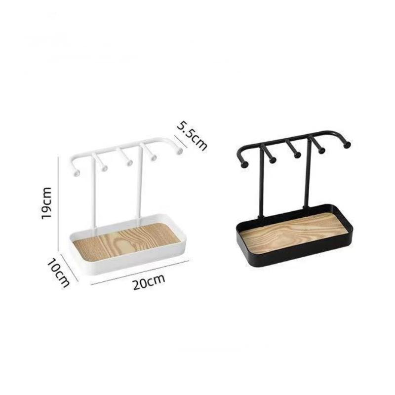 Portable Jewelry Display Rack Earrings Necklaces Storage Rack Key With Wooden Base Hanging Holder Desktop Organizer
