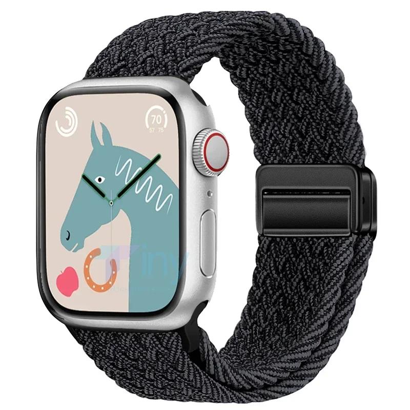 Nylon Band For Apple Watch Strap 44mm 40mm 45mm 46mm 49mm 41mm 38 Magnetic Braided Bracelet iWatch Series Se 7 6 8 9 10 Ultra 2