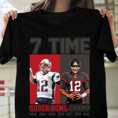 Tom Brady 7 VOLTE Super Bowl T-Shirt Campioni Nera Unisex JJ4553