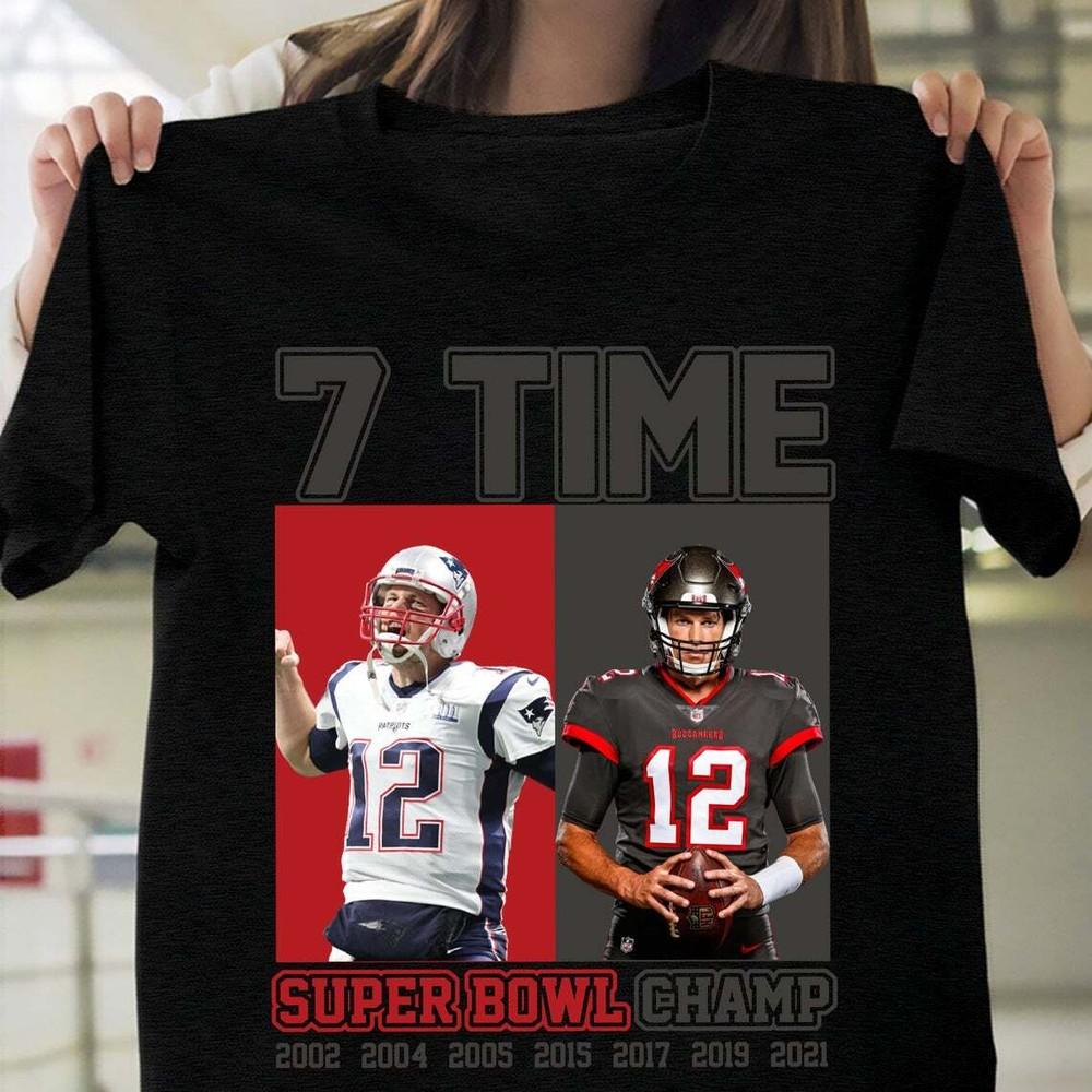 Tom Brady 7 TIME Super Bowl T-Shirt Champions Black Unisex JJ4553