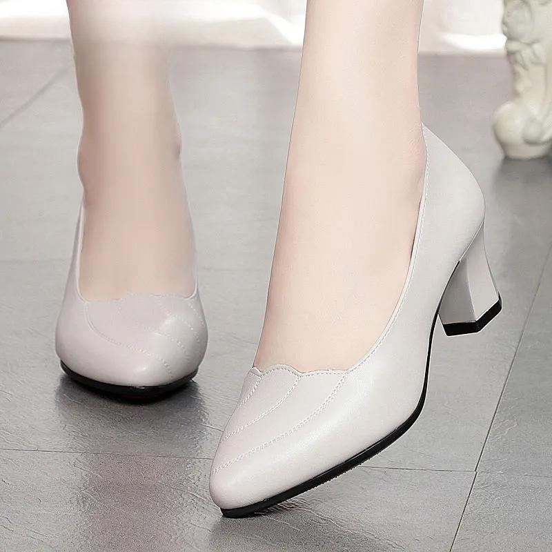 Pofulove Women Mid Square Heel Shoes Pumps Black Pu Office Lady Spring Non Slip Fashion Mother Oxford Shoe Zapatos Mujer