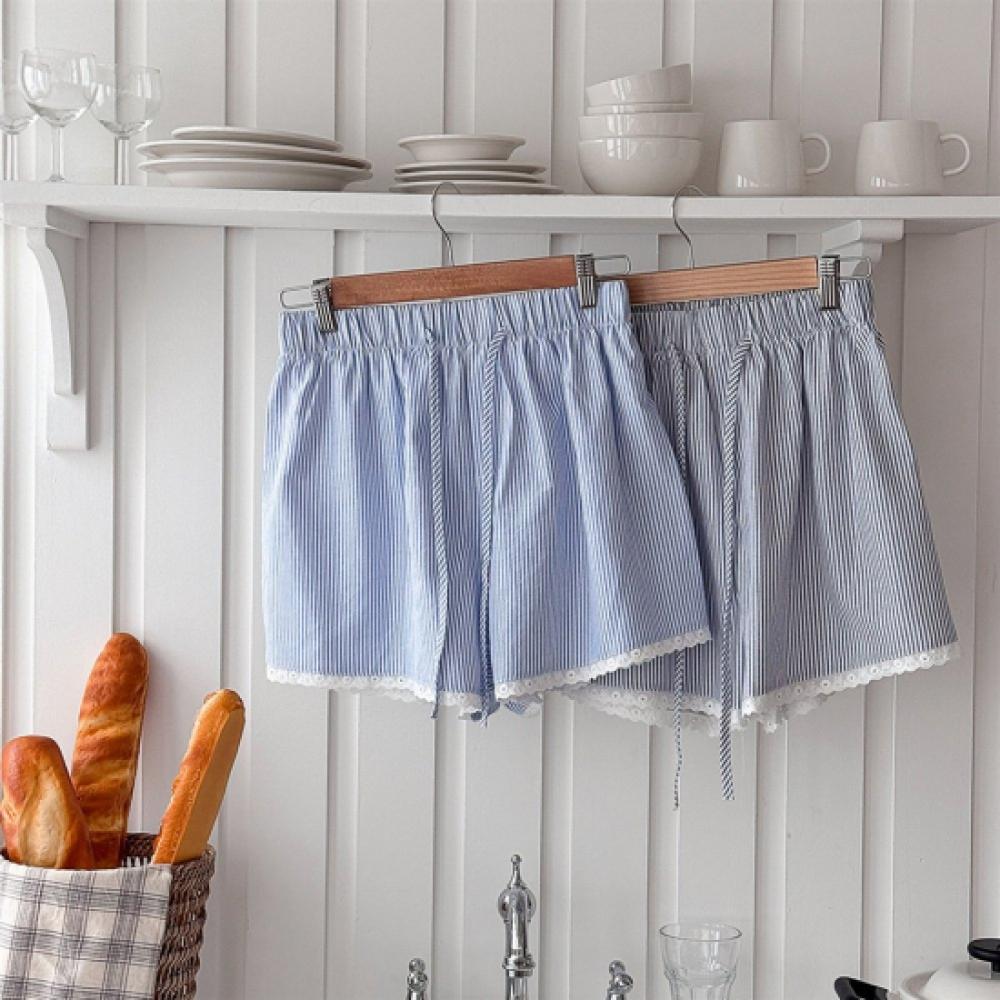 New Arrivals Open Run Women Lace Stripe Summer Shorts Cotton Adjustable