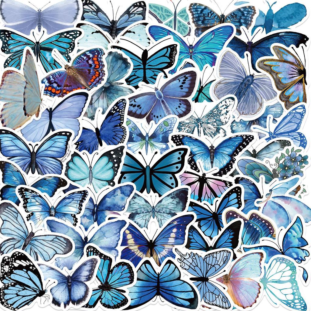 50 Cartoon Blue Butterfly Graffiti Stickers Personalized Decorative Guitar Notebook Suitcase DIY Waterproof