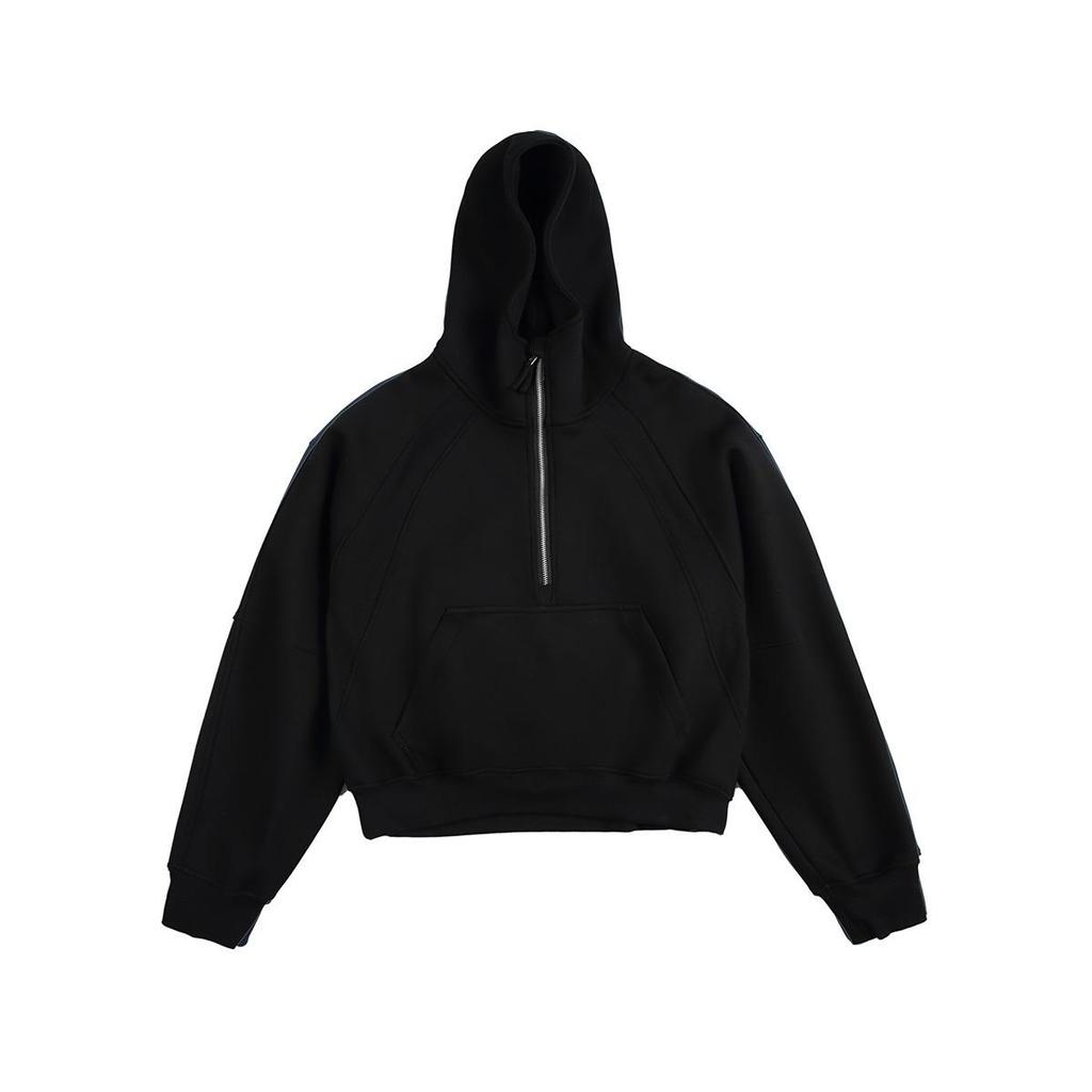 Unisex Deconstructed Solid Color Half-Zip Heavyweight Hooded Pullover Sweatshirt
