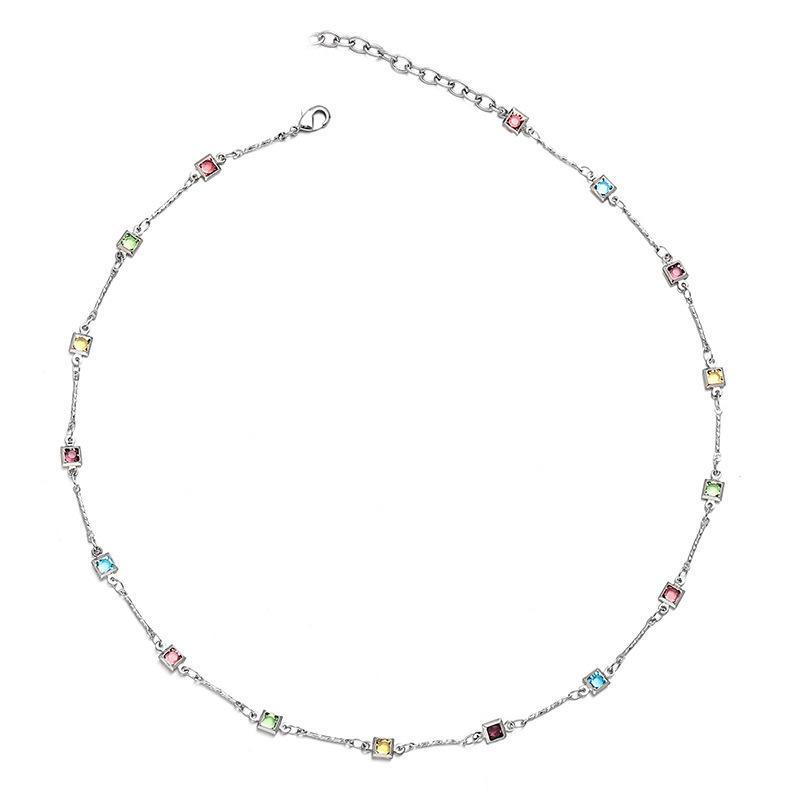 Rainbow Gem Retro Necklace: Colorful Zircon Korean Clavicle Chain, Simple & Niche Design
