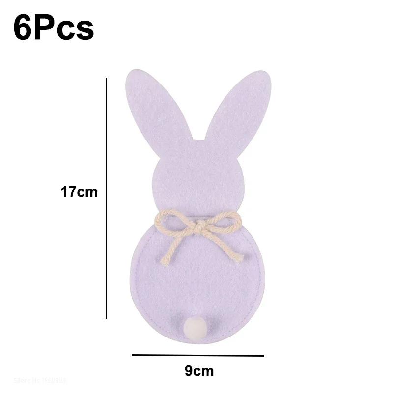 6Pcs Easter Bunny Felt Cutlery Holder Bag Happy Easter Decorations for Rabbit Tableware Knife Fork Cover Bag Party Accessories