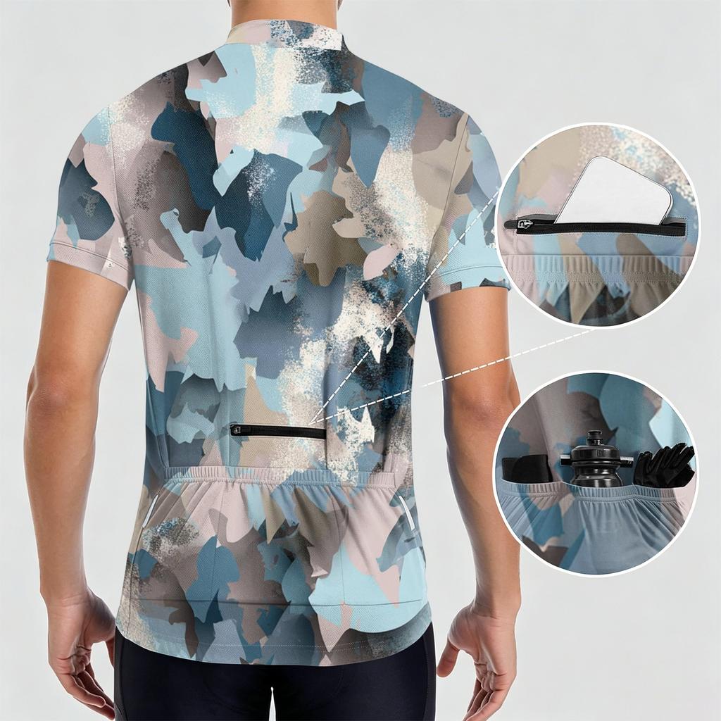 Men's Short Sleeve Cycling Neck Zip Breathable Quick Dry Printed for Road Bike