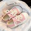 Fashion Women's canvas sneakers spring new fashion lace up thick soled round toe white casual simple comfortable non slip flat shoes