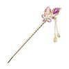 [Miaomyao] Miaomyao Hairpin, Japanese Style, Tomesode, Kimono, Hair Ornament, Metal, Antique, Pair, Couple, Tulip, Flower, Ribbon Motif, Pink Gold