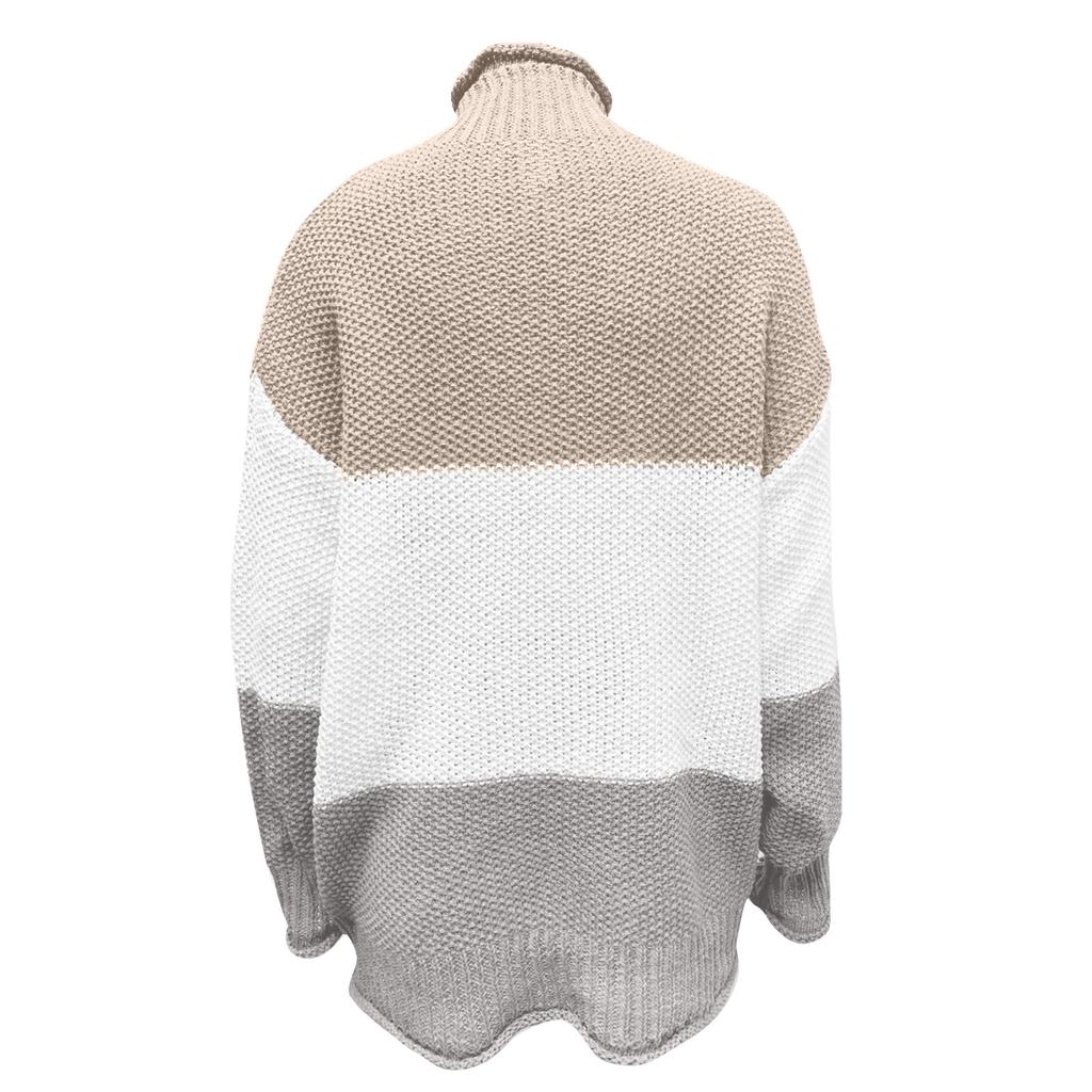 Women's Splicing Sweater Casual Knitting Loose Long Sleeve Pullover