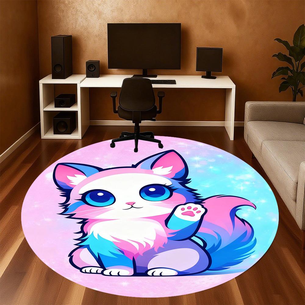 1PC Kawaii Cat Round Chair Mat Area Rug - Non-Slip, Floor Mat for Office, Bedroom, and Indoor Decor -Gift D1127276