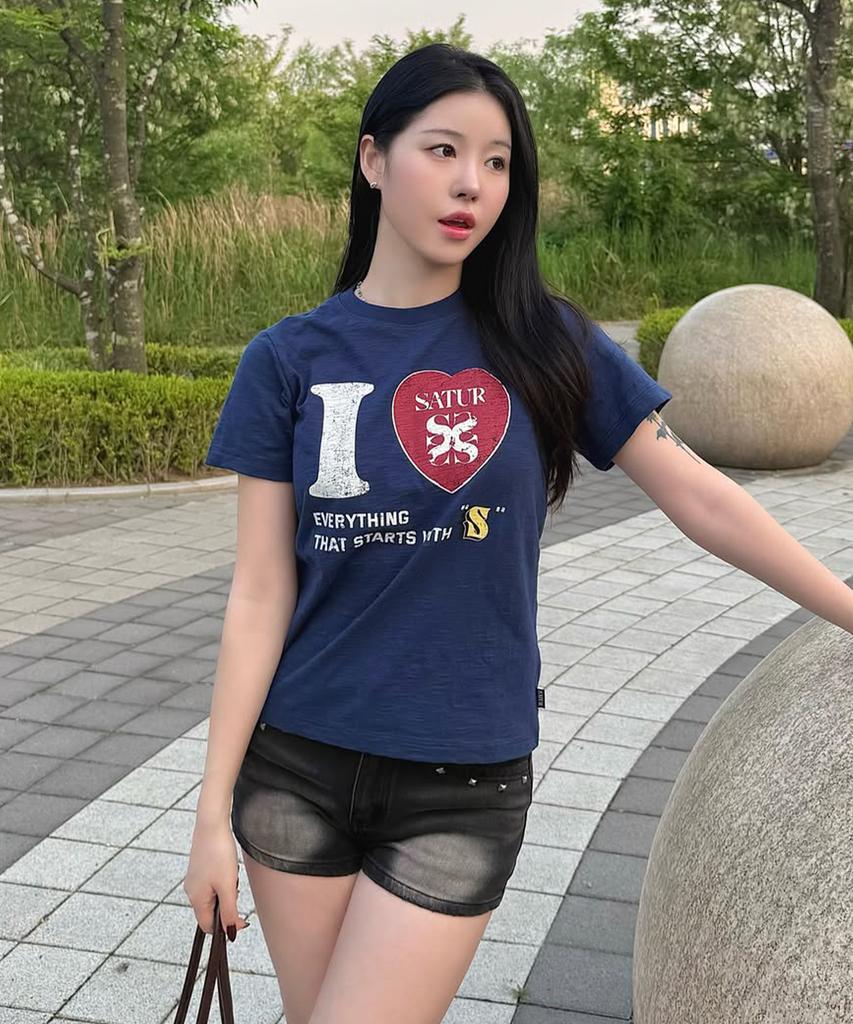 Seteo (W) I Love Slub Short Sleeve T-Shirt Navy
