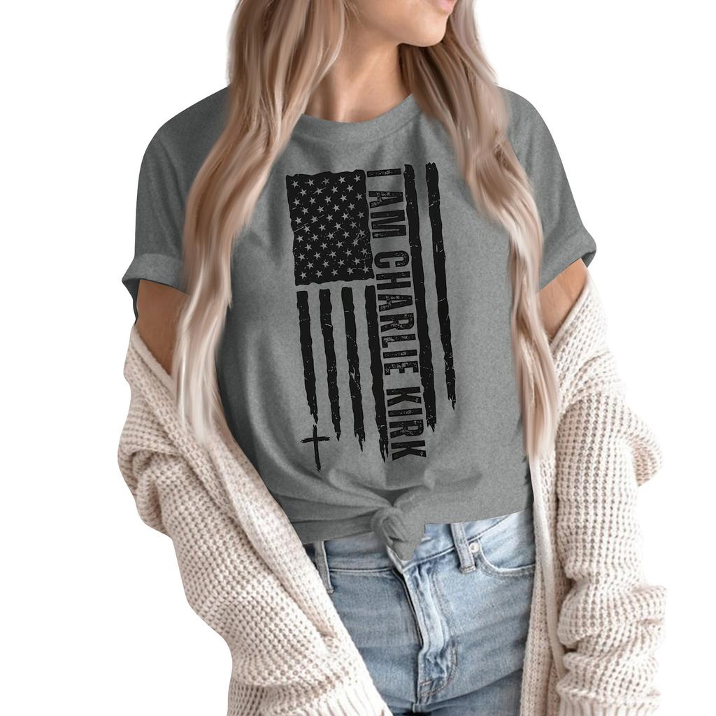 Women's Fashion Casual Printed Short Sleeve Round Neck Pullover Tops