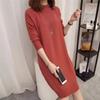 Knitted Dress for Women Loose Mid - Length Korean - Style Sweater Solid Color Casual Half Turtleneck Pullover Autumn and Winter