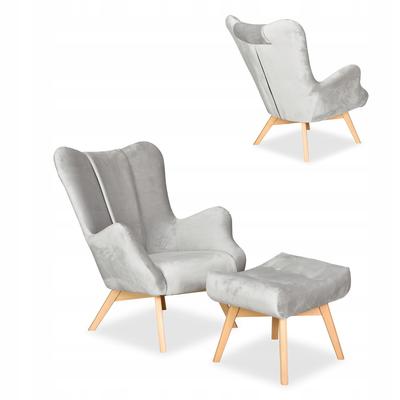 Scandinavian Armchair Vika with Footrest, Pouffe, Profiled,, Gray