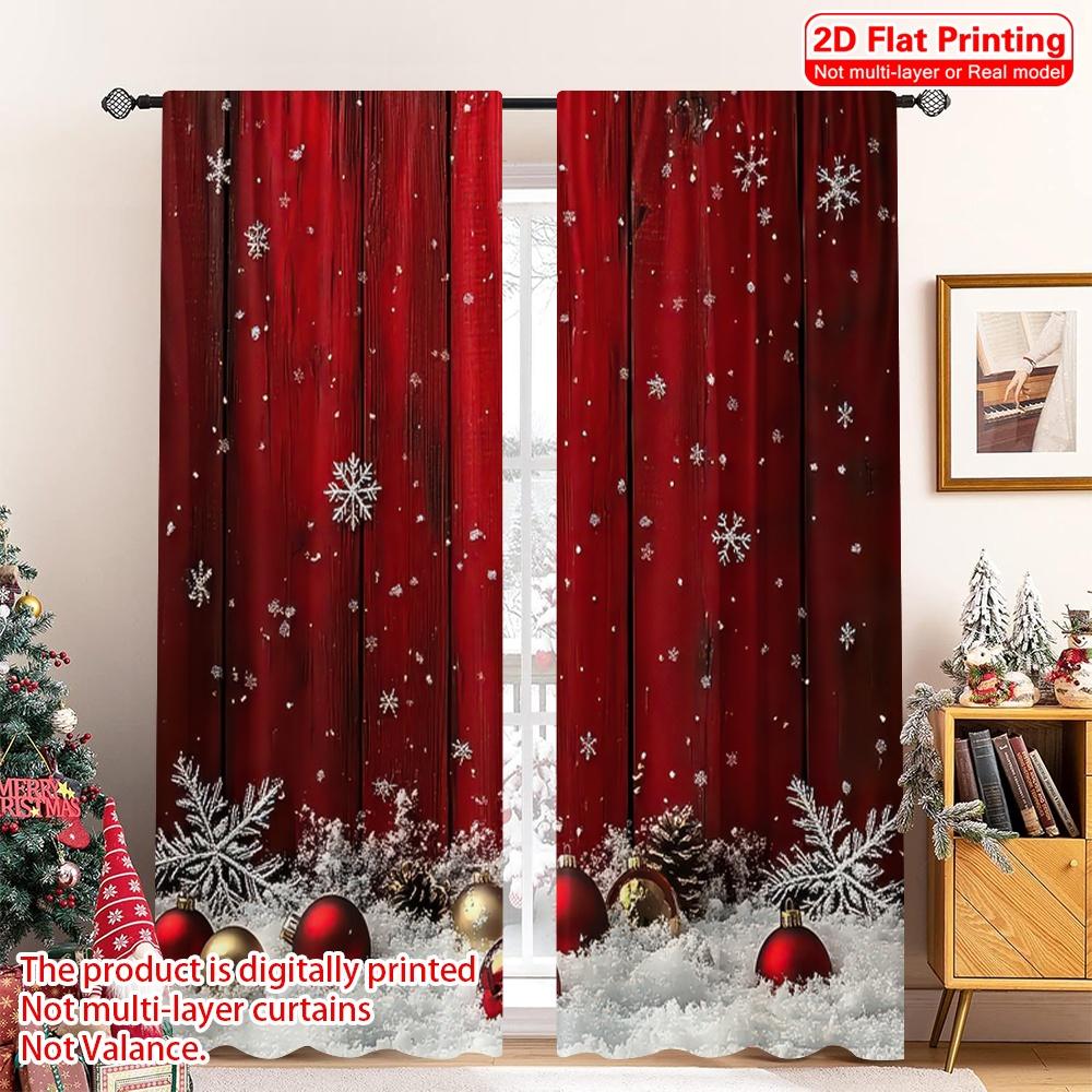 2D Flat Printing 2pcs Merry Christmas Popular Curtain Festive Snowflakes and Pine Branches Versatile 100% Polyester Without