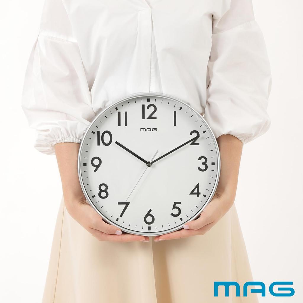 MAG Wall Clock Analog Silent Continuous Second Hand Simple Diameter 30.0cm Silver Leon W-802A SM-Z Noah Precision