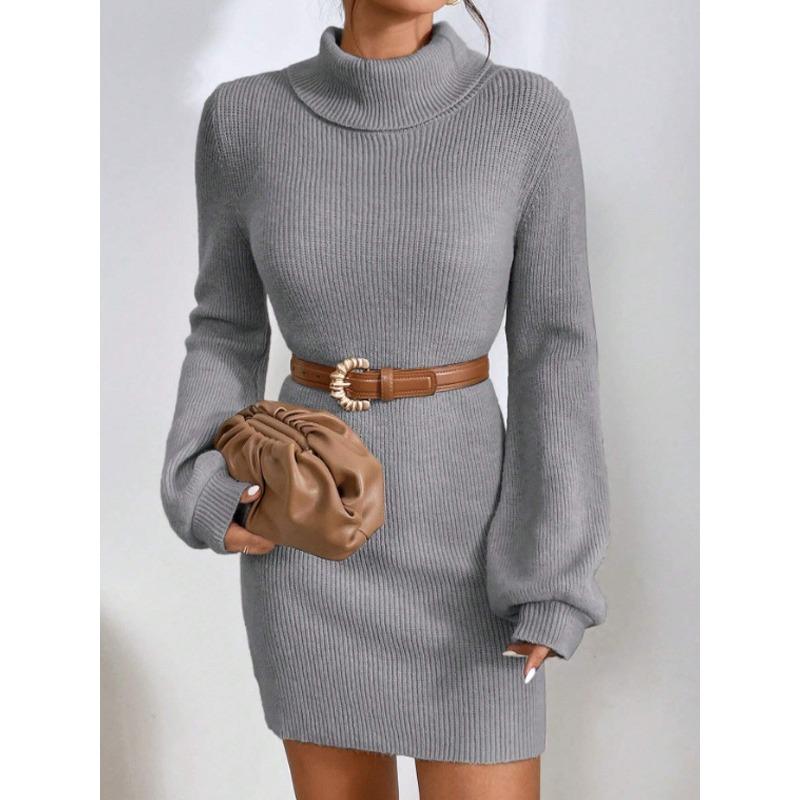 Autumn Winter Casual Slim Mini Dress Fashion Long Sleeve Elasticity Sweater Dresses Turtleneck Solid Hip-wrapped Knitted Dress