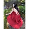 Dali Red Backless Slip Dress for Women - Perfect for Beach Vacations or Photoshoots
